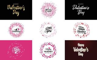 Happy Valentine's Day greeting card template with a cute animal theme and a pink color scheme vector