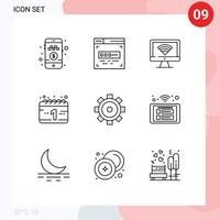 Set of 9 Vector Outlines on Grid for access building monitor construction holiday Editable Vector Design Elements