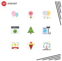 Pack of 9 Modern Flat Colors Signs and Symbols for Web Print Media such as gdpr business motivation tree forest Editable Vector Design Elements