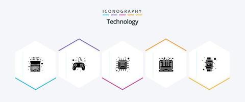 paquete de iconos de 25 glifos de tecnología que incluye correo electrónico. dispositivo. chip. computadora. tecnología vector