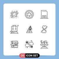 Outline Pack of 9 Universal Symbols of travel bag laboratory backpack leaflet Editable Vector Design Elements