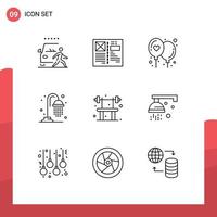 Set of 9 Modern UI Icons Symbols Signs for exercise shower grid park love celebrate Editable Vector Design Elements