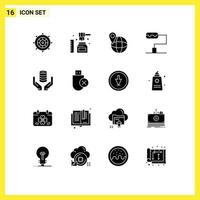 User Interface Pack of 16 Basic Solid Glyphs of computers secure global safe database Editable Vector Design Elements