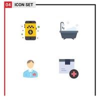 User Interface Pack of 4 Basic Flat Icons of online cab booking doorman ride shower service Editable Vector Design Elements