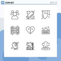 conjunto de 9 iconos de interfaz de usuario modernos símbolos signos para romper el estudio del amor tren del corazón elementos de diseño vectorial editables vector