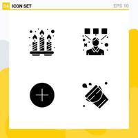 4 Thematic Vector Solid Glyphs and Editable Symbols of candles add tray graphic bucket Editable Vector Design Elements