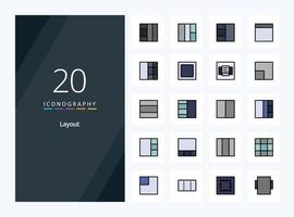 20 Layout line Filled icon for presentation vector