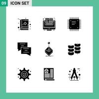 Set of 9 Commercial Solid Glyphs pack for gaming arcade circuit board message chat Editable Vector Design Elements