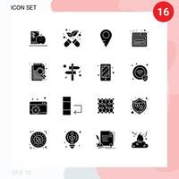 Group of 16 Modern Solid Glyphs Set for search document map web login Editable Vector Design Elements