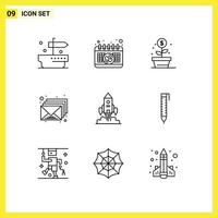 Outline Pack of 9 Universal Symbols of launch spaceship investment rocket mail Editable Vector Design Elements