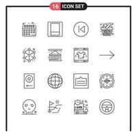 Universal Icon Symbols Group of 16 Modern Outlines of modeling items arrows kitchen grocery Editable Vector Design Elements