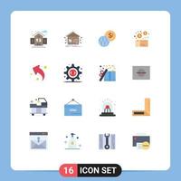 16 Universal Flat Color Signs Symbols of arrow package business box bundle Editable Pack of Creative Vector Design Elements