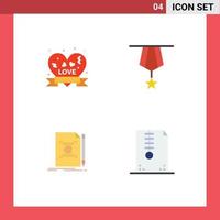 4 Thematic Vector Flat Icons and Editable Symbols of heart badge note ribbon badge insignia text Editable Vector Design Elements