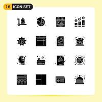 Universal Icon Symbols Group of 16 Modern Solid Glyphs of money investment share increase ship Editable Vector Design Elements