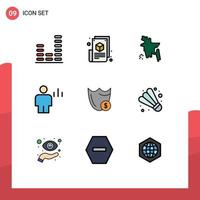 Set of 9 Modern UI Icons Symbols Signs for shield graph design body analytics Editable Vector Design Elements