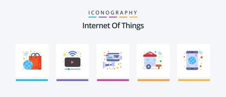 Internet de las cosas paquete de 5 íconos planos que incluye la aplicación. Wifi. electrónico. cambiar. casa. diseño de iconos creativos vector