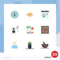 Set of 9 Modern UI Icons Symbols Signs for music heart gear social media help Editable Vector Design Elements