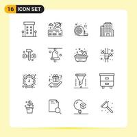 Mobile Interface Outline Set of 16 Pictograms of it solutions databases measuring computing office Editable Vector Design Elements