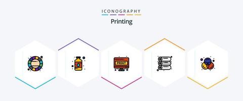 imprimiendo un paquete de iconos de 25 líneas completas que incluye colores. compensar. rociar. máquina. imprimir vector