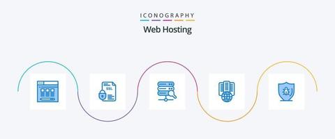 Web Hosting Blue 5 Icon Pack Including protect. bug. web. server. internet vector