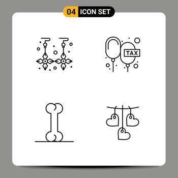Mobile Interface Line Set of 4 Pictograms of drop bone gold floating heart Editable Vector Design Elements