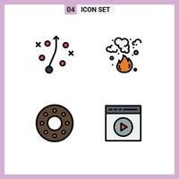 Pack of 4 Modern Filledline Flat Colors Signs and Symbols for Web Print Media such as management donuts burn pollution audio play Editable Vector Design Elements