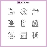 9 User Interface Outline Pack of modern Signs and Symbols of phone government avatar building human Editable Vector Design Elements