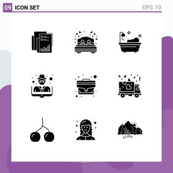 Set of 9 Modern UI Icons Symbols Signs for crime man dating hacker clean Editable Vector Design Elements