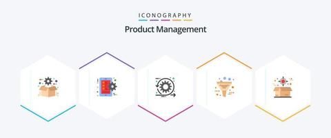 gestión de productos paquete de 25 iconos planos que incluye gestión. datos. teléfono inteligente negocio. pique vector