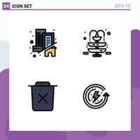 Pack of 4 Modern Filledline Flat Colors Signs and Symbols for Web Print Media such as building delete real park trash Editable Vector Design Elements