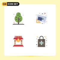 Set of 4 Vector Flat Icons on Grid for camping door tree map china Editable Vector Design Elements
