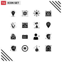 Mobile Interface Solid Glyph Set of 16 Pictograms of laptop brief video winter snow Editable Vector Design Elements
