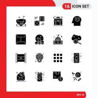 Pack of 16 Modern Solid Glyphs Signs and Symbols for Web Print Media such as envelope idea six head briefcase Editable Vector Design Elements