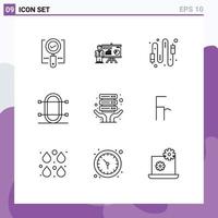 Mobile Interface Outline Set of 9 Pictograms of rowing game professor crew connection Editable Vector Design Elements