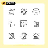 Modern Set of 9 Outlines and symbols such as list develop sun coding chat Editable Vector Design Elements