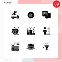 9 User Interface Solid Glyph Pack of modern Signs and Symbols of achievement poison chatting halloween shipping Editable Vector Design Elements