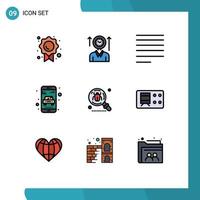Pack of 9 creative Filledline Flat Colors of bug taxi hours service delivery Editable Vector Design Elements