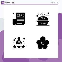 Universal Icon Symbols Group of 4 Modern Solid Glyphs of advertising tips employee tips holiday rate Editable Vector Design Elements