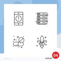 4 Thematic Vector Filledline Flat Colors and Editable Symbols of alert drugs error rack pills Editable Vector Design Elements