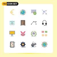 Set of 16 Commercial Flat Colors pack for contact vacation add travel hardware Editable Pack of Creative Vector Design Elements