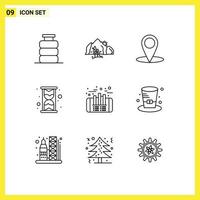 Editable Vector Line Pack of 9 Simple Outlines of investment watch mountain hour education Editable Vector Design Elements