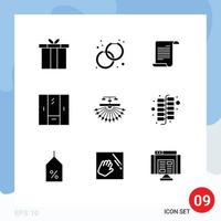 Set of 9 Modern UI Icons Symbols Signs for optimization interior file furniture closet Editable Vector Design Elements