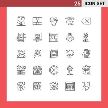 paquete de línea de 25 símbolos universales de eliminación de retroceso protección de datos personales sinterización láser de metal directo impresión elementos de diseño vectorial editables vector