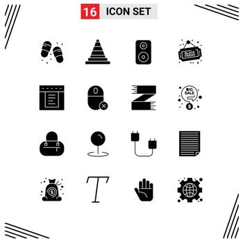 Set of 16 Modern UI Icons Symbols Signs for web dropdown speaker shop board Editable Vector Design Elements