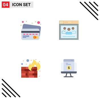 4 iconos planos universales establecidos para aplicaciones web y móviles tarjeta seguridad navegador educación pago elementos de diseño vectorial editables vector