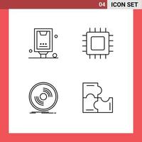 Group of 4 Modern Filledline Flat Colors Set for advertising hardware marketing computers dj Editable Vector Design Elements