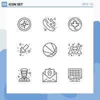 Modern Set of 9 Outlines and symbols such as love ball canada education down Editable Vector Design Elements