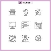 User Interface Pack of 9 Basic Outlines of device computer mental chang marker drawing Editable Vector Design Elements