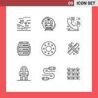 Pack of 9 creative Outlines of donuts server transport rack edit Editable Vector Design Elements