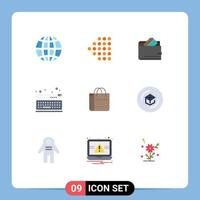 9 Thematic Vector Flat Colors and Editable Symbols of bag keyboard cash key money Editable Vector Design Elements